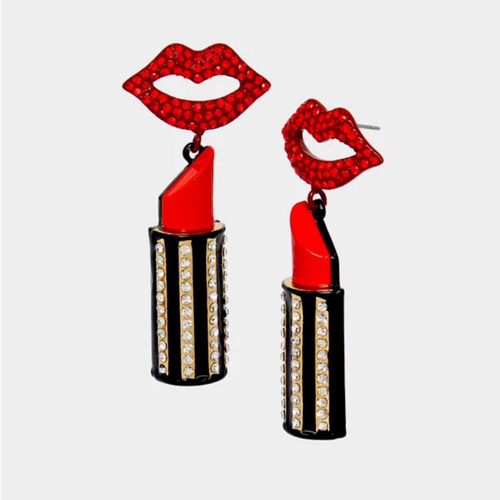 NWT Betsey Johnson GOING ALL OUT LIPSTICK DROP EARRINGS RED Retail:$58